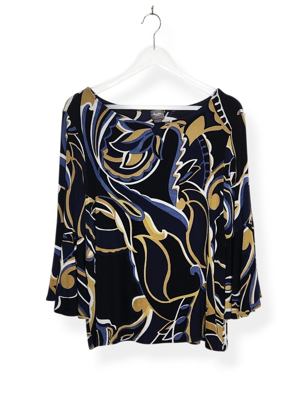 Chicos Travelers Classic Grand Swirls Bell Sleeve Pullover Top Size 2 Large
